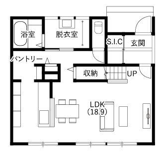 各所に収納を設けた無駄のない間取り。

玄関の土間収納には濡れたコートなども掛けられます。